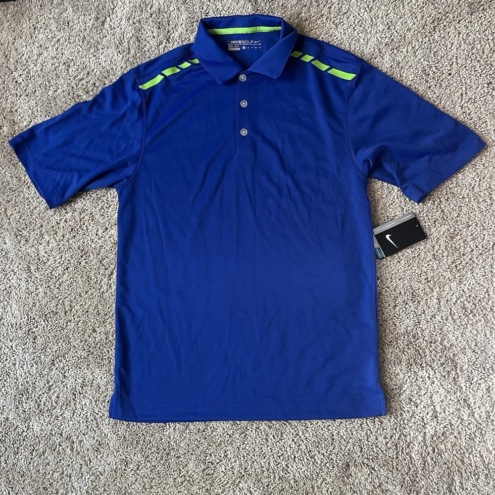 NIKE Golf Mens XS Dri-Fit Blue Neon Green Striped Polo Shirt 527807-466‎